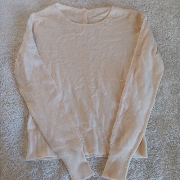 Chanel Paris Cashmere Cardigan Sweater Small Ivory Cream Button Up Back Floral - Picture 2 of 10